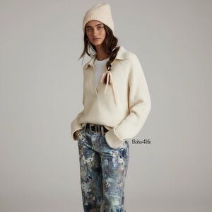 NWT $68 Jason Wu Women’s Ivory V Neck Collar Cable Knit Sweater Size M